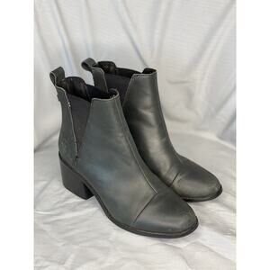 Toms Esme Leather Block Heel Ankle Boot Women's Size 7 Black